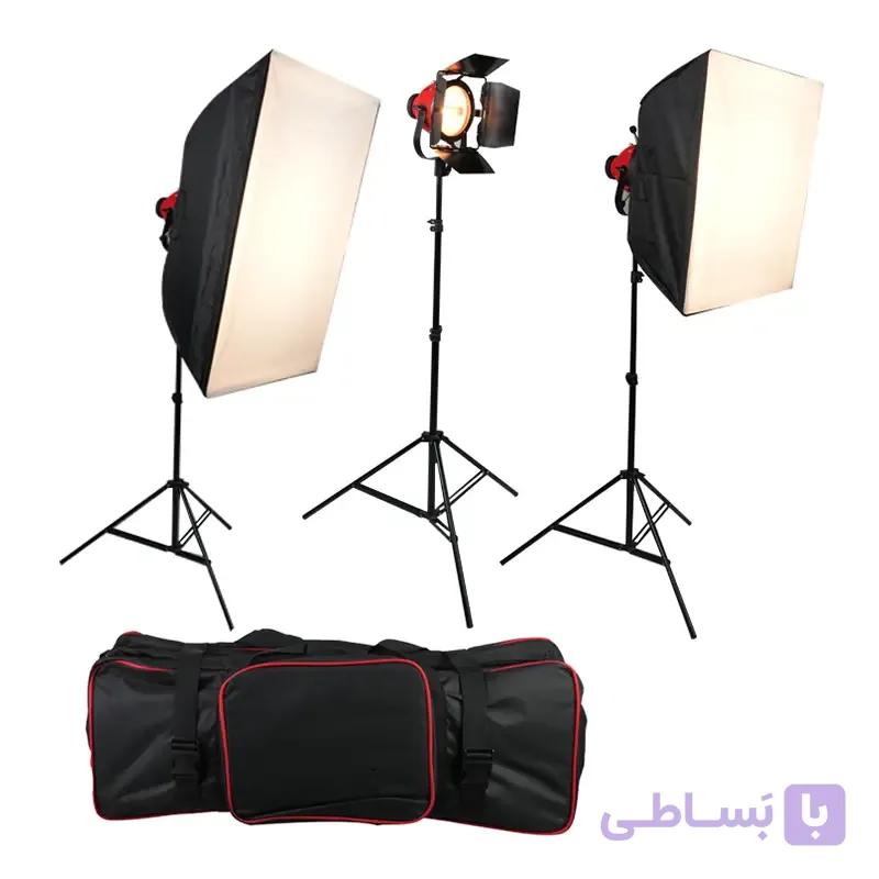 کیت نورپردازی سه شاخه پروژکتور استودیویی گلدن‌پاور با سافت‌باکس — تصویر 1