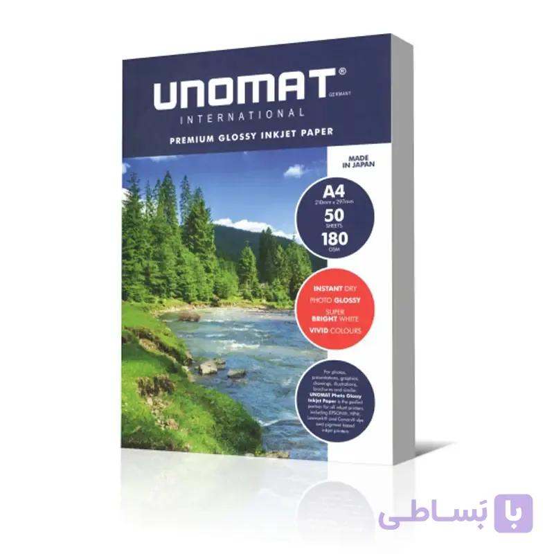 کاغذ عکس گلاسی ۱۸۰ گرم A4 یونومات بسته ۵۰ برگی