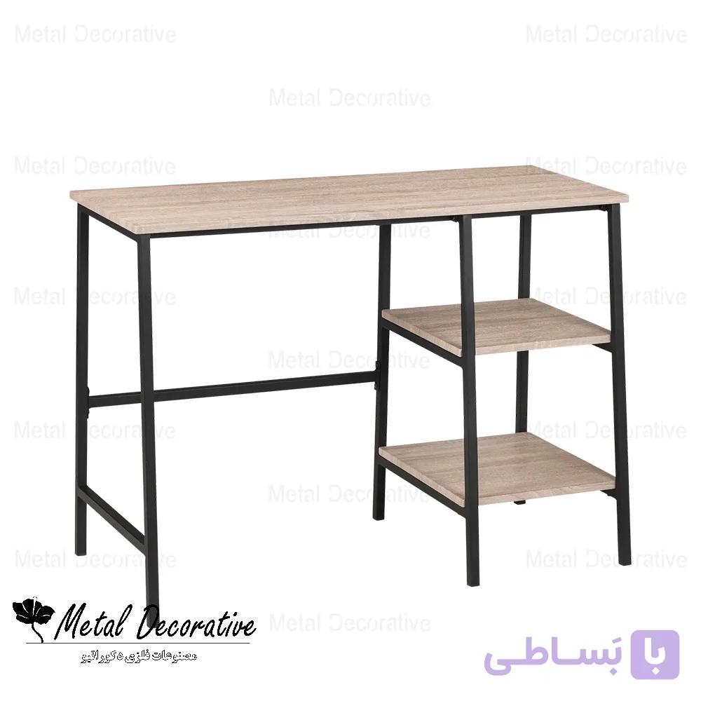 میز تحریر ساده و مینیمال اتاق مطالعه با طبقه کتابخانه بدنه فلزی و صفحه ام دی اف — تصویر 1
