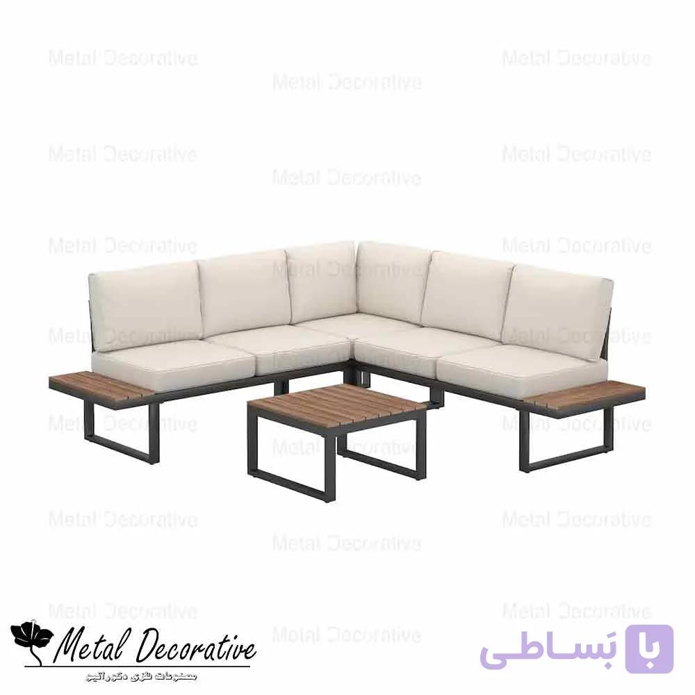 ست مبل ال فلزی فضای باز باغی بهمراه میز جلومبلی — تصویر 1