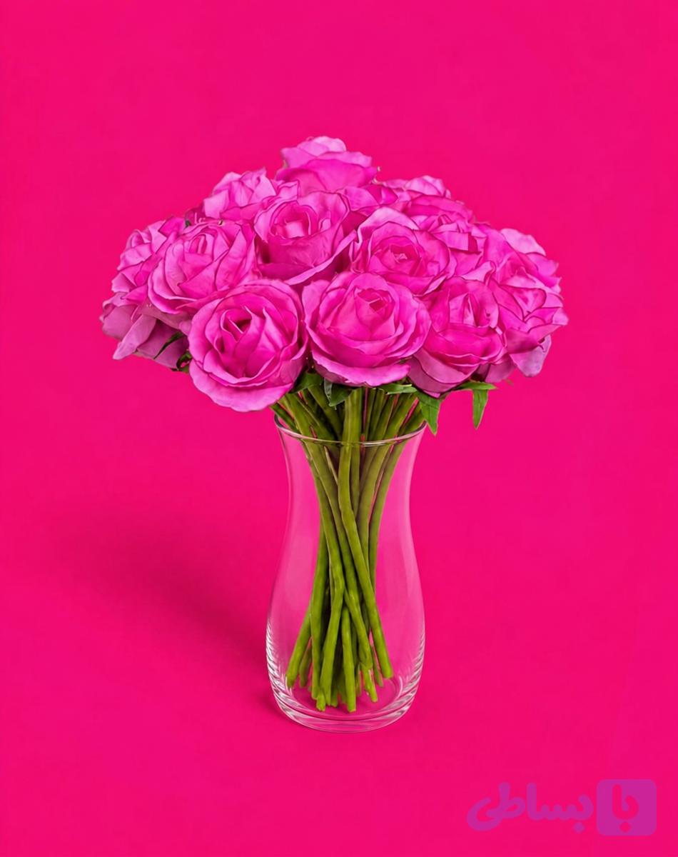 گل مصنوعی رز دسته 10 عددی صورتی مدل rose