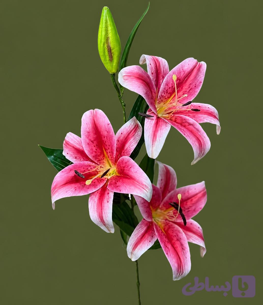 گل لیلیوم ۳ گل و یک غنچه رنگ صورتی مصنوعی کد 54