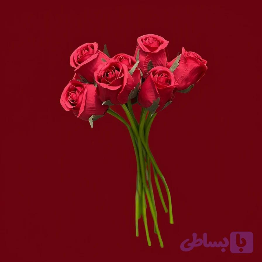 دسته گل رز باکارا مصنوعی 10 عددی رنگ قرمز مدل bakara کد 89
