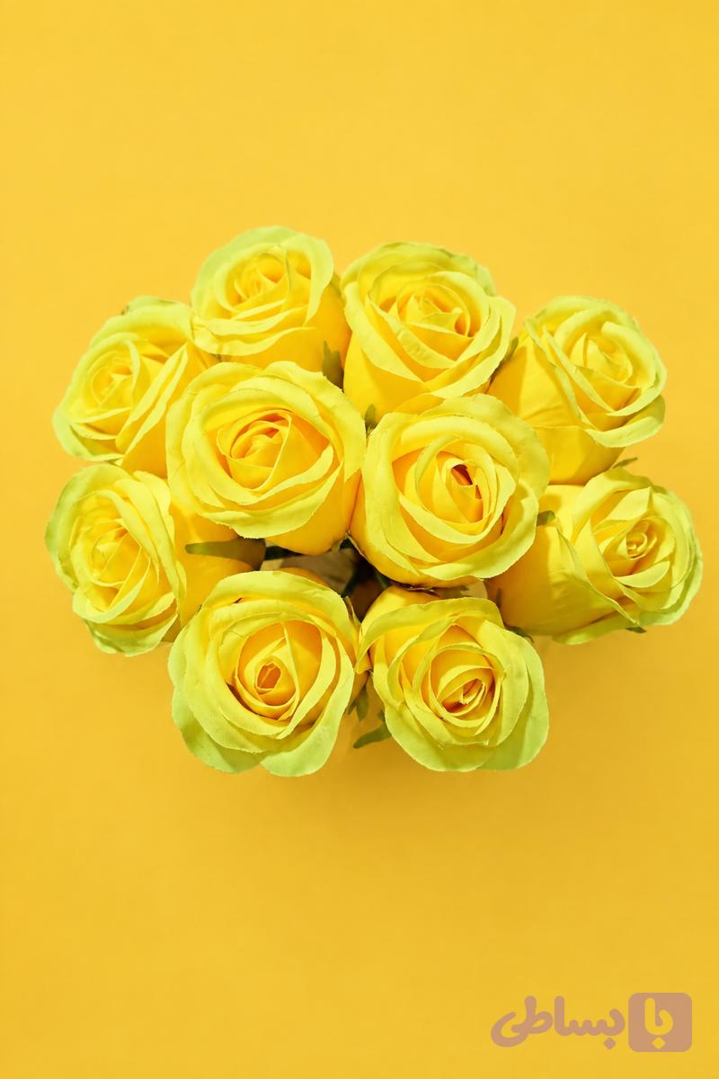 دسته گل رز باکارا مصنوعی 10 عددی رنگ زرد مدل bakara کد 68