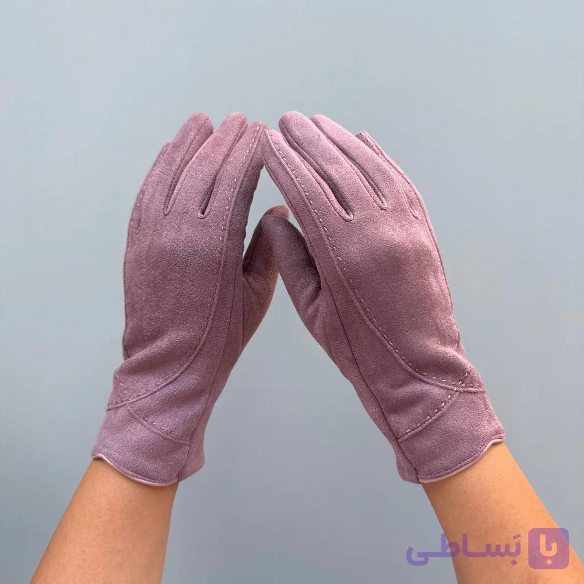 دستکش یاسی دوخت دار — تصویر 1