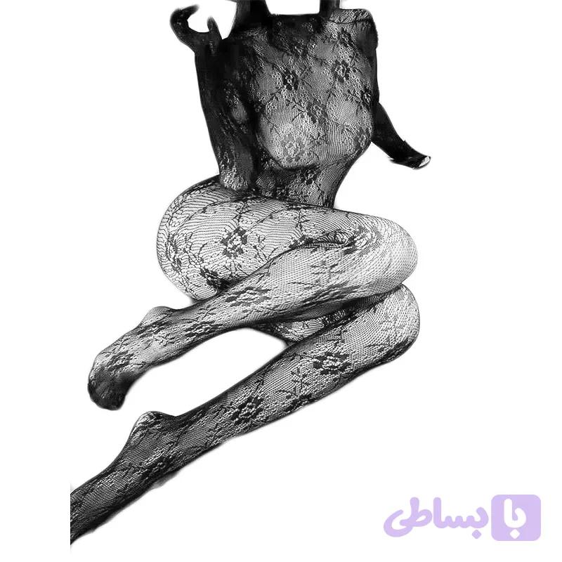 فول بادی استاکینگ گلدار فیشنت فاق باز کد 18401