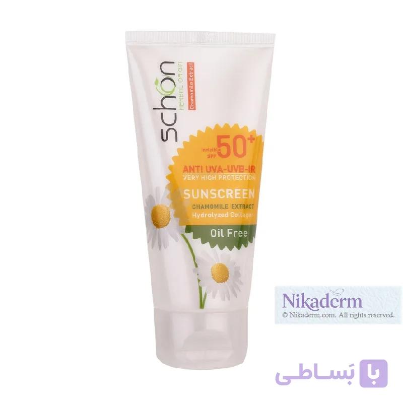 کرم ضدآفتاب صورت شون مدل بابونه بی رنگ فاقد چربی حجم 50 میلی‌لیتر با SPF 50 — تصویر 1