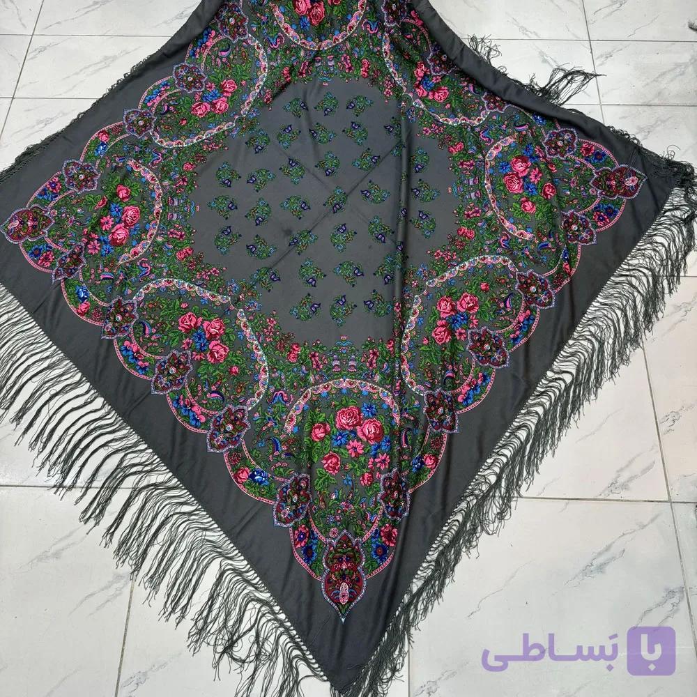 روسری نخی ترکمن قواره بزرگ کد 1659 وارداتی ترکیه ریشه دستباف چهار فصل