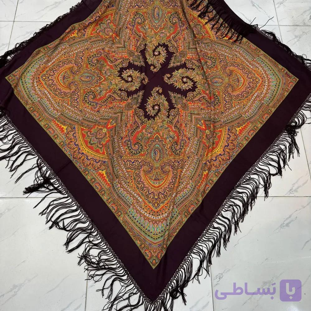 روسری نخی ترکمن کد 1649 قواره 140-150 سانت ریشه دستباف چهار فصل اصل ترکیه