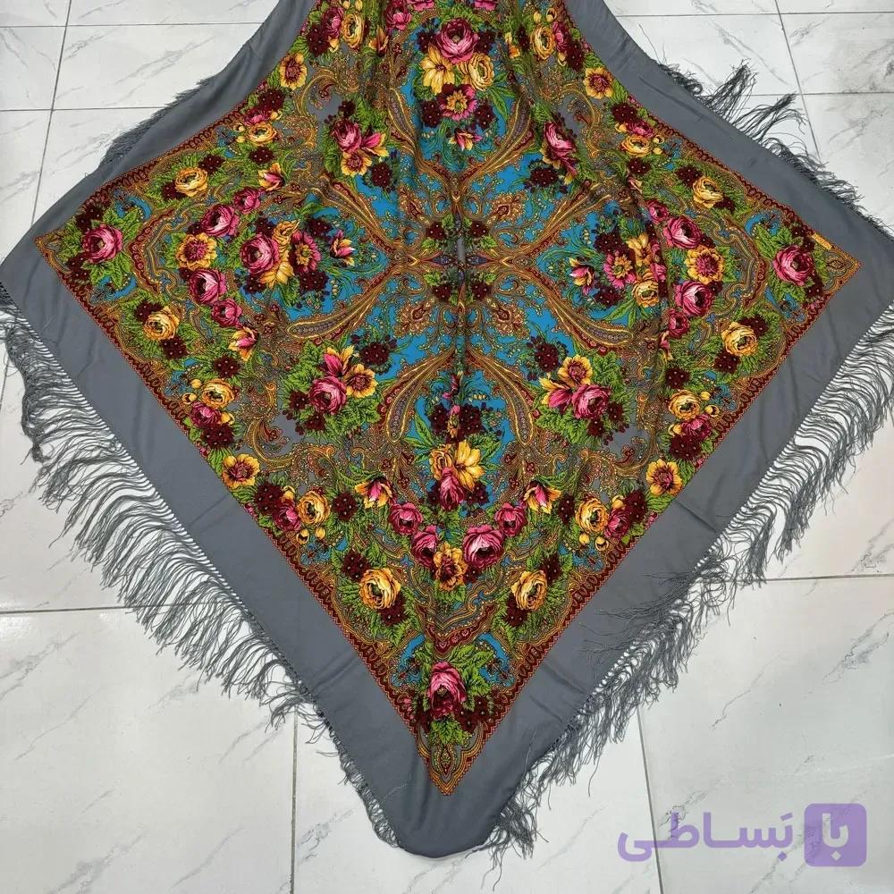 روسری نخی ترکمن ترک قواره بزرگ ریشه دستباف کد 1651
