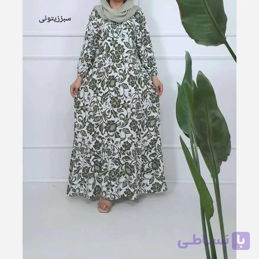 پیراهن ساحلی نخی فلور زمینه سفید فری سایز (38 تا 48) بدون بدن نما