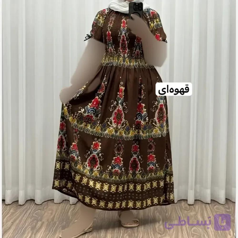 پیراهن کریشه آستین کوتاه زنانه فری سایز تا 52 کمربنددار چهارفصل تنخور شیک و راحت کد 1181