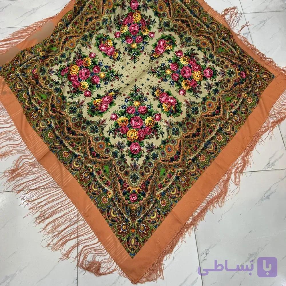 روسری ترکمن نخ ترک کد 1674 قواره 150x150 ریشه دستباف قابل شستشو 4 فصل چروک نمیشود