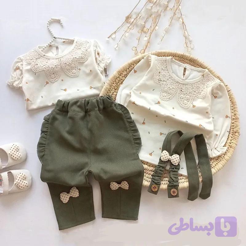 بلوز سفید و شلوار ساسبندی سدری کودک 2837