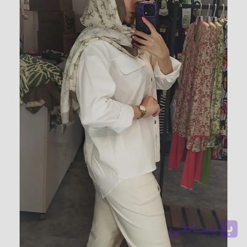 شومیز زنانه خنک کتان تک لبه جیب