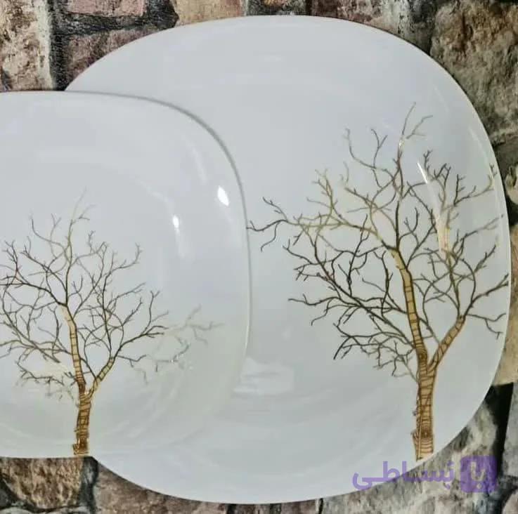 سرویس ارکوپال ۲۶ پارچه گرد مدل درخت طلا لب طلایی