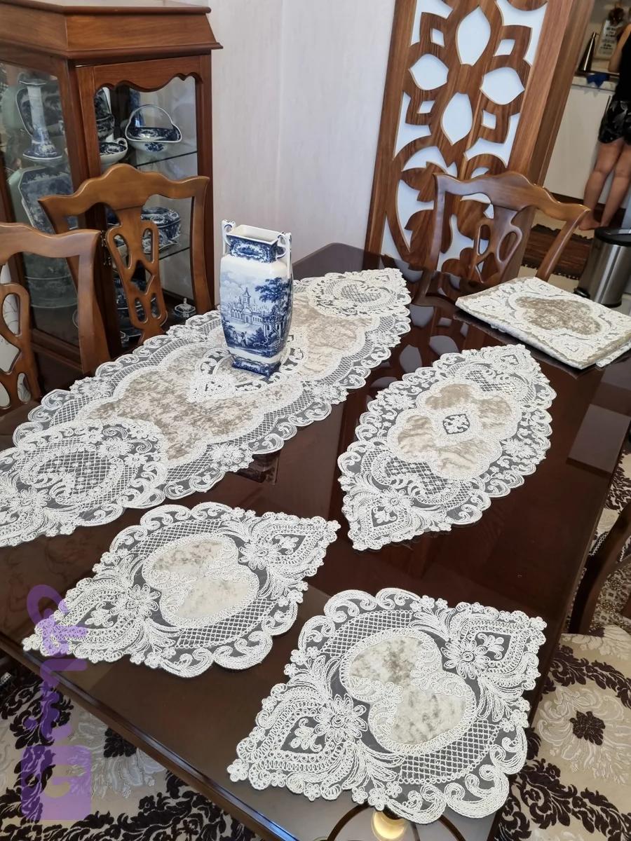 ست رومیزی ۵ تیکه مخمل دانتل