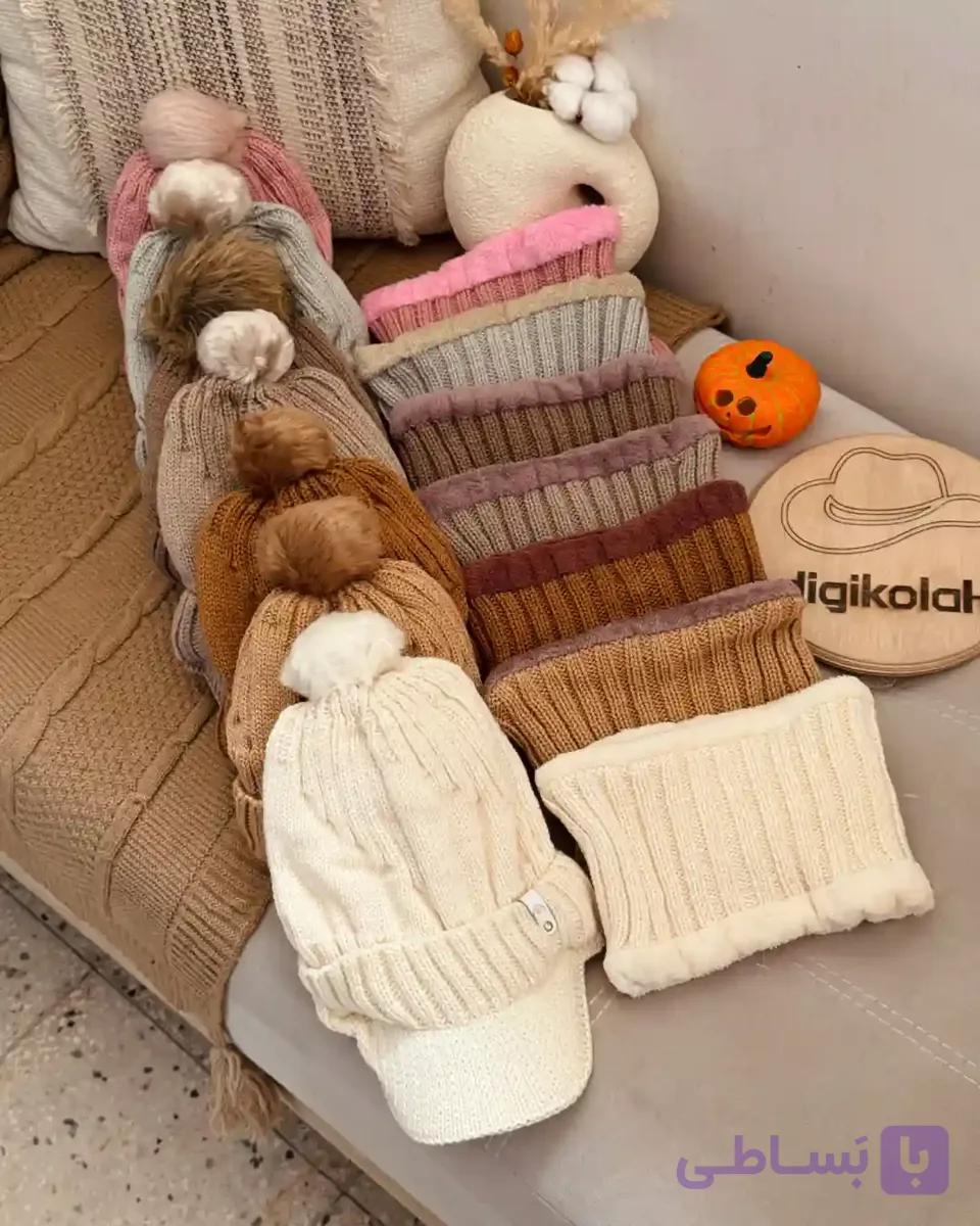 شال و کلاه نقابدار پوم دار 180056