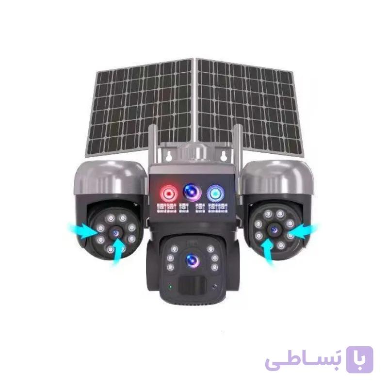 دوربین مداربسته 2 پنل 3 موتوره(هر دوربین یک موتور مجزا)3PTZ سیمکارتی سولار خورشیدی 3 لنز 15 مگاپیکسل مدل V380 PRO L12H — تصویر 1