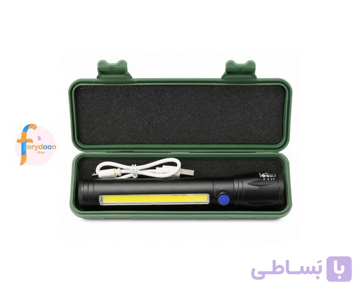 چراغ قوه پلیسی ارتشی شارژی با جعبه محافظ