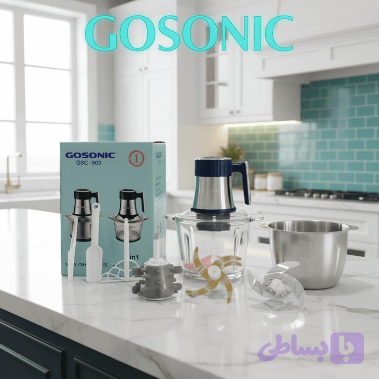 خردکن دو کاسه گوسونیک _4+6 تیغه طلایی تیتانیوم همراه با سیر پوست کن و همزن_3500 وات _مدل GSC-803