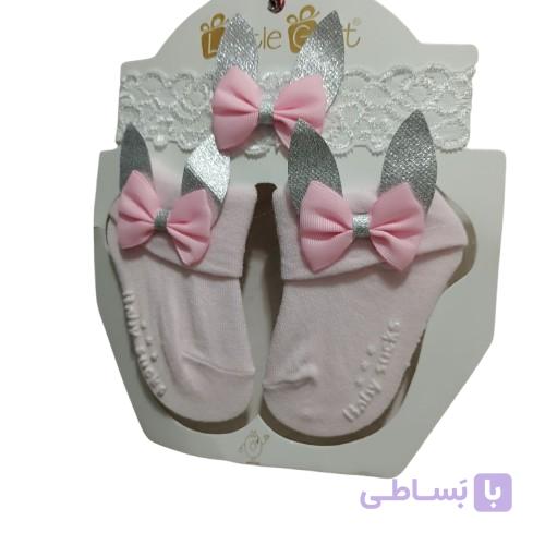 ست جوراب و هدبند نوزادی نخ پنبه ای ضدحساسیت پرنسس مناسب یک ماه 7ماه