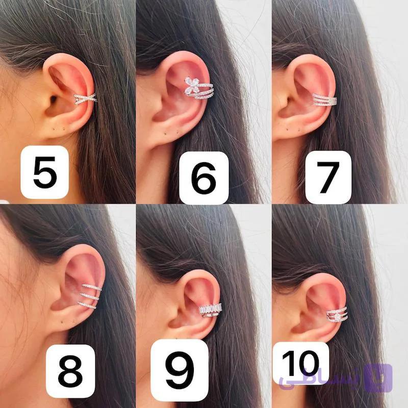 گوشواره بدون سوراخ استیل رنگ ثابت مدل جواهری
