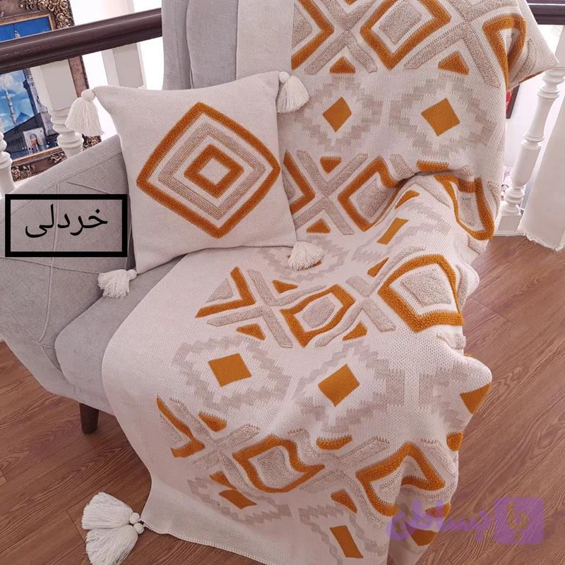 شال مبل پانچدوزی خردلی
