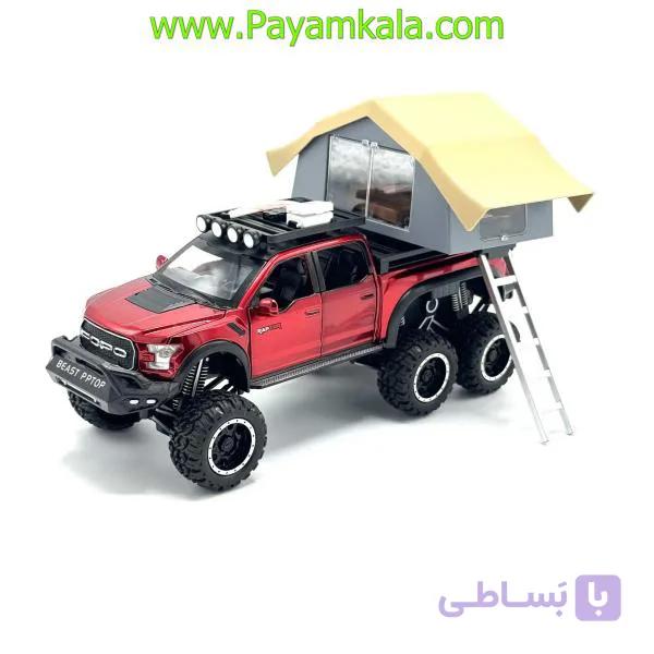 ماشین فلزی وانت فورد با خانه (FORD 653ACZ CHEZHI) قرمز — تصویر 1