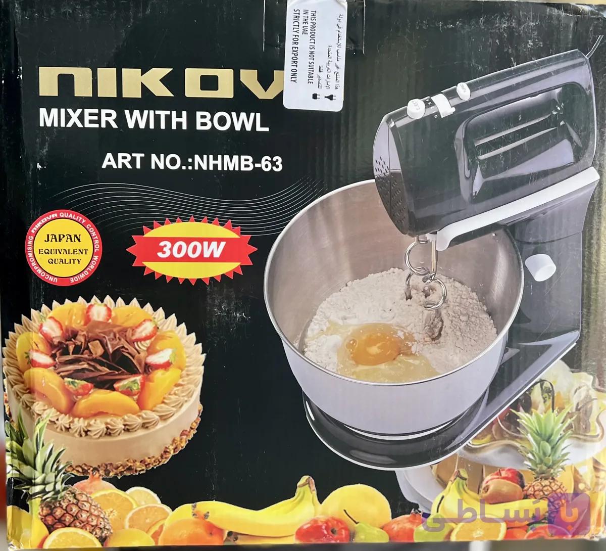 همزن کاسه دار نیکووا مدل NHMB-63 | 300 وات با کاسه استیل 3.8 لیتری — تصویر 1