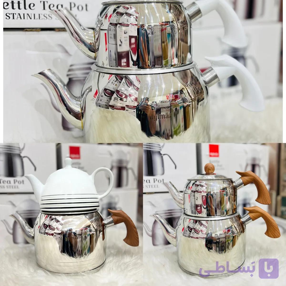 کتری و قوری استیل لوله دار دیلماز مدل دسته باکالیت — تصویر 1