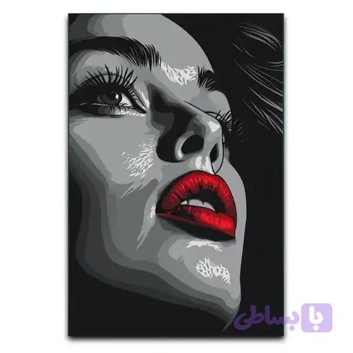 تابلو چهره با رژ قرمز