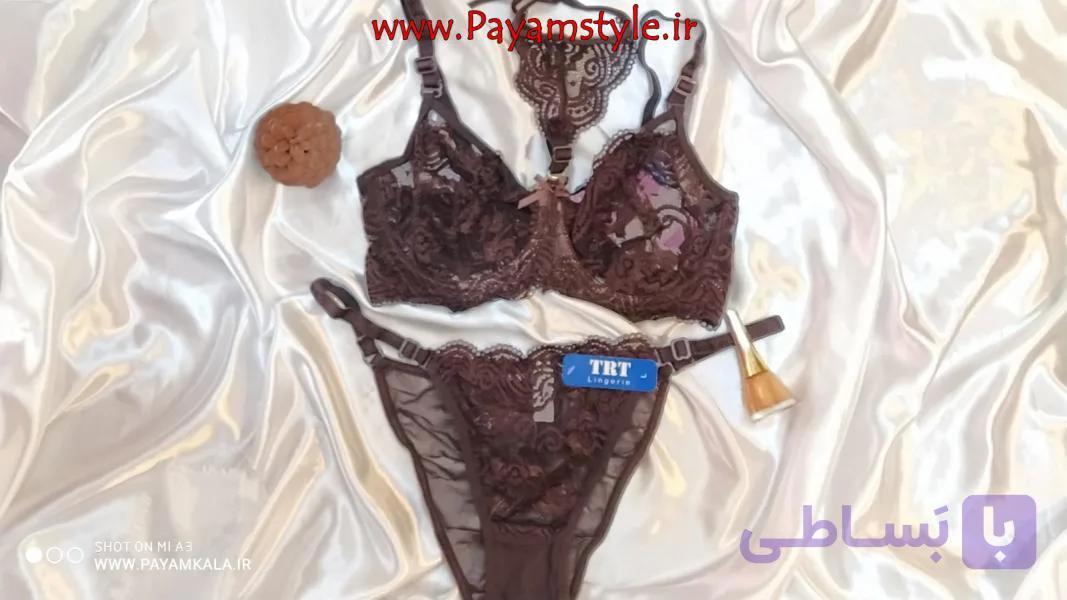 ست شورت و سوتین گیپوردار دانتل گره ای  (قهوه ای) — تصویر 1