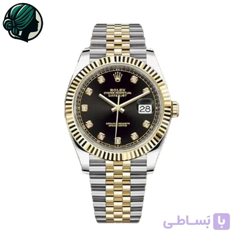 ست ساعت رولکس دیت جاست مردانه و زنانه صفحه مشکی 2649 — تصویر 1