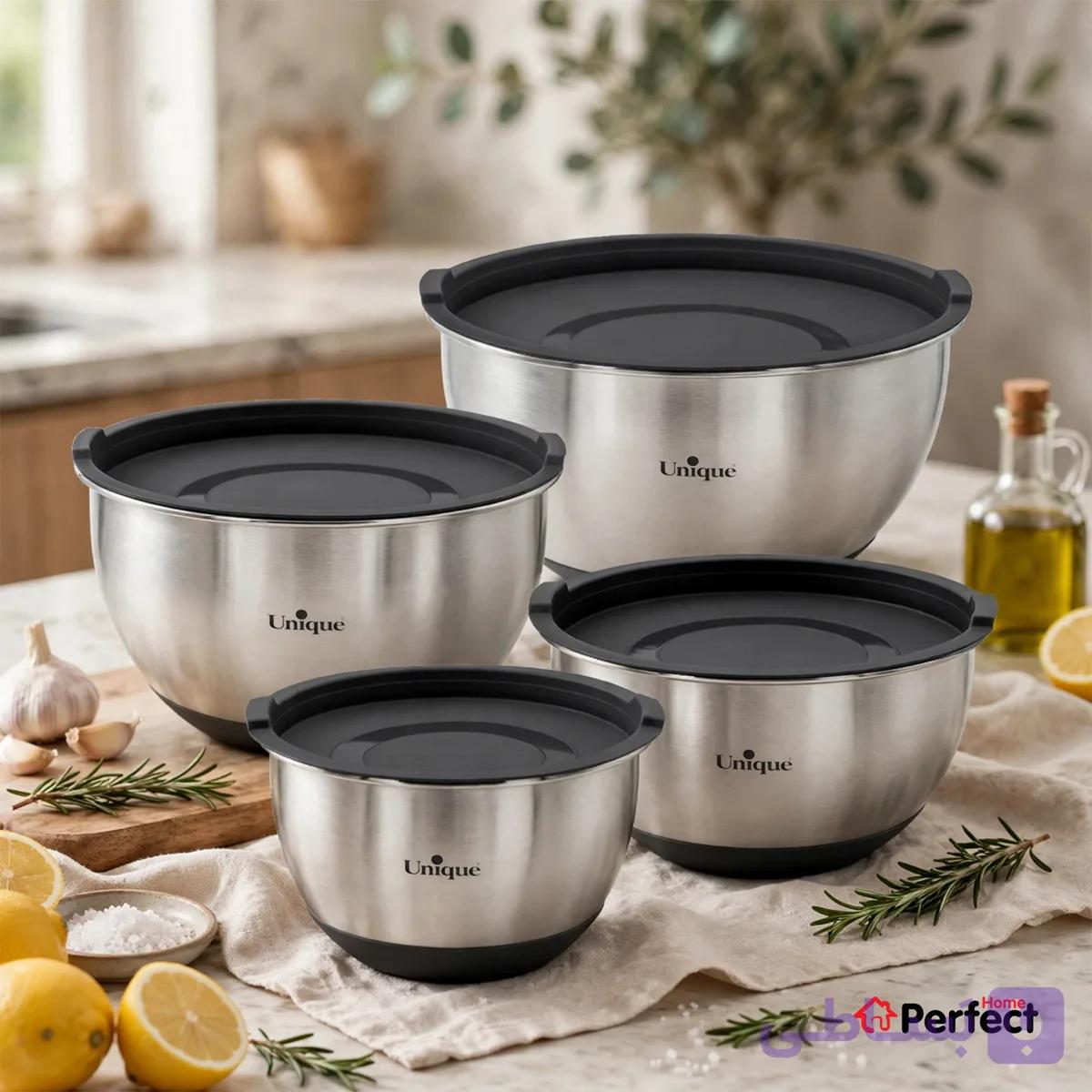 سرویس لگن 4 پارچ استیل درب دار یونیک کد 4092 — تصویر 1