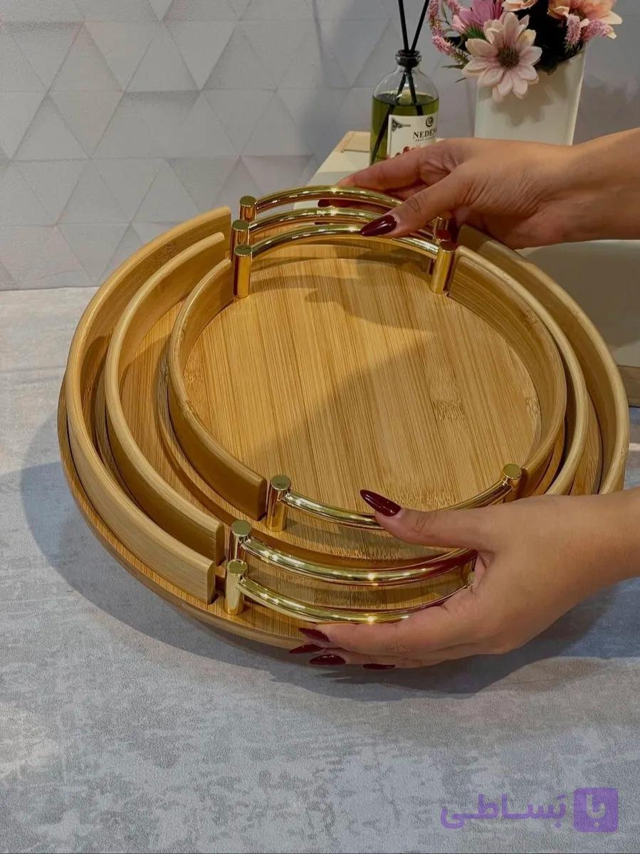 سینی بامبو سه تایی لبه دار اصل مدل گرد Bamboo Wood l