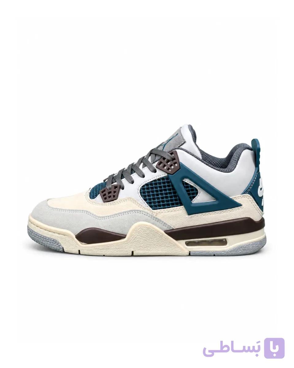 کفش کتانی مردانه مدل نایکی جرن فور کله غازی کرم Nike jordan 4 — تصویر 1