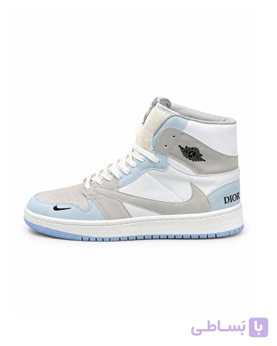 کفش کتانی مردانه بزرگ پا مدل ترویس ساقدار سفید طوسی آبی Nike travis — تصویر 1