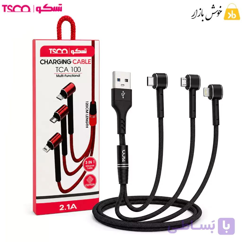 کابل شارژ سه کاره تسکو مدل TCA 100 طول 1.2 متر — تصویر 1