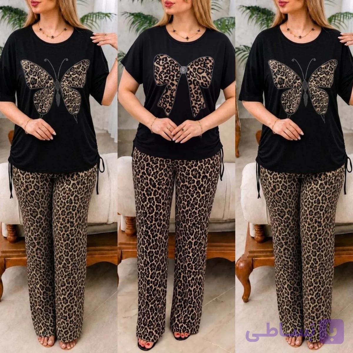 ست تیشرت و شلوار نگین دار چیلا جذاب و متفاوت — تصویر 1