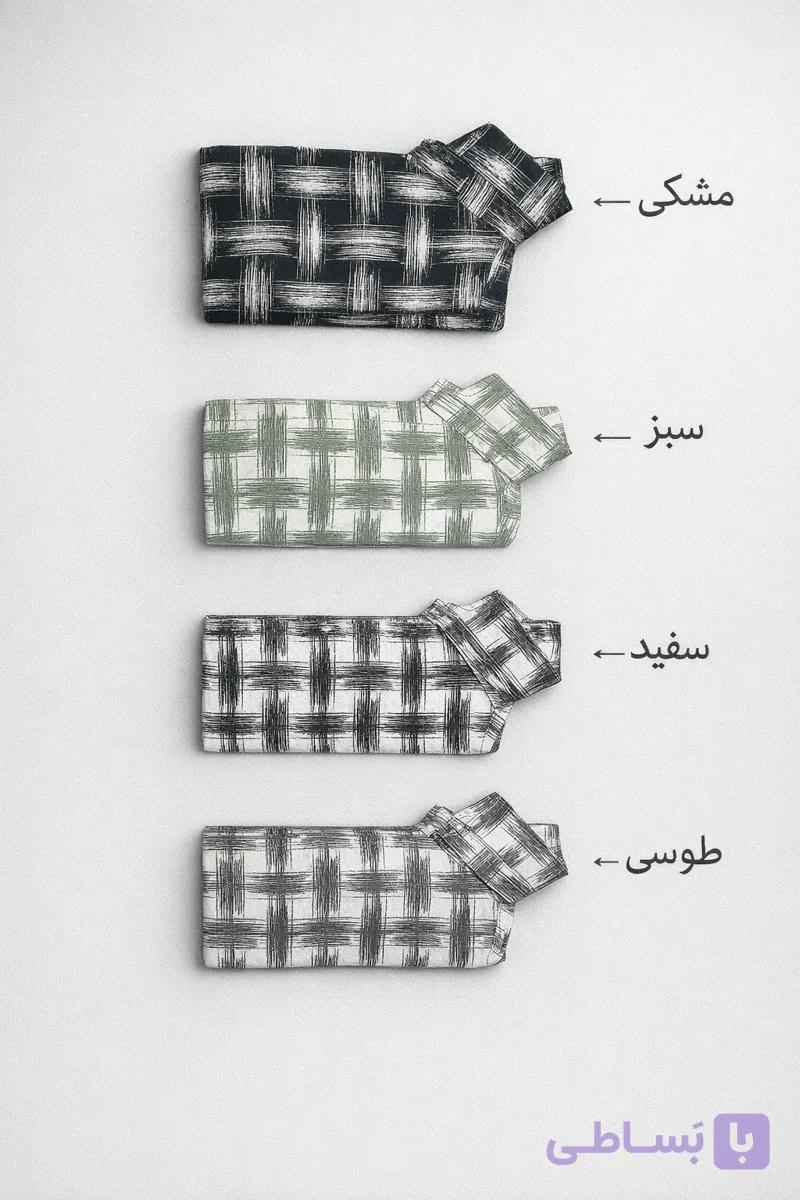 پیراهن پارچه پنبه طرح دار سایزکوچک آستین بلند مردانه