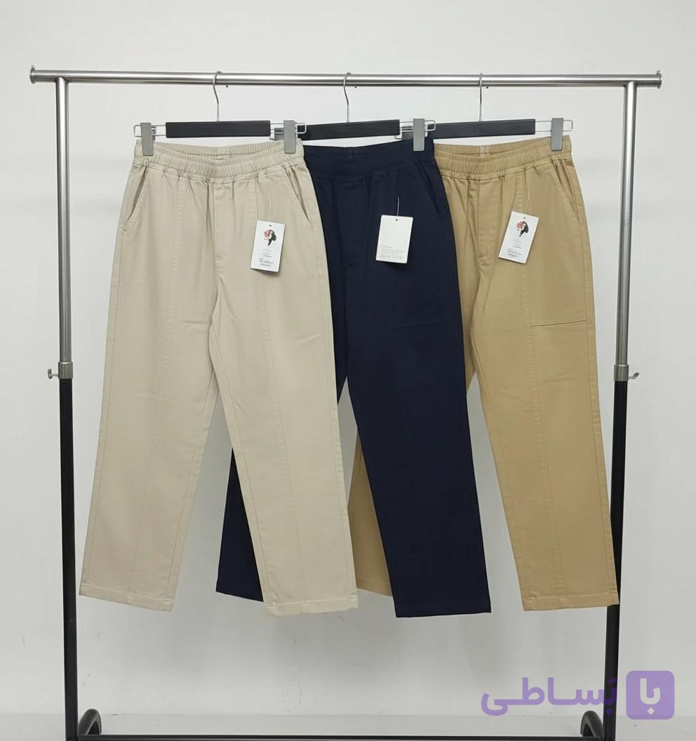 شلوار کتان کمرکش دمپا ساده