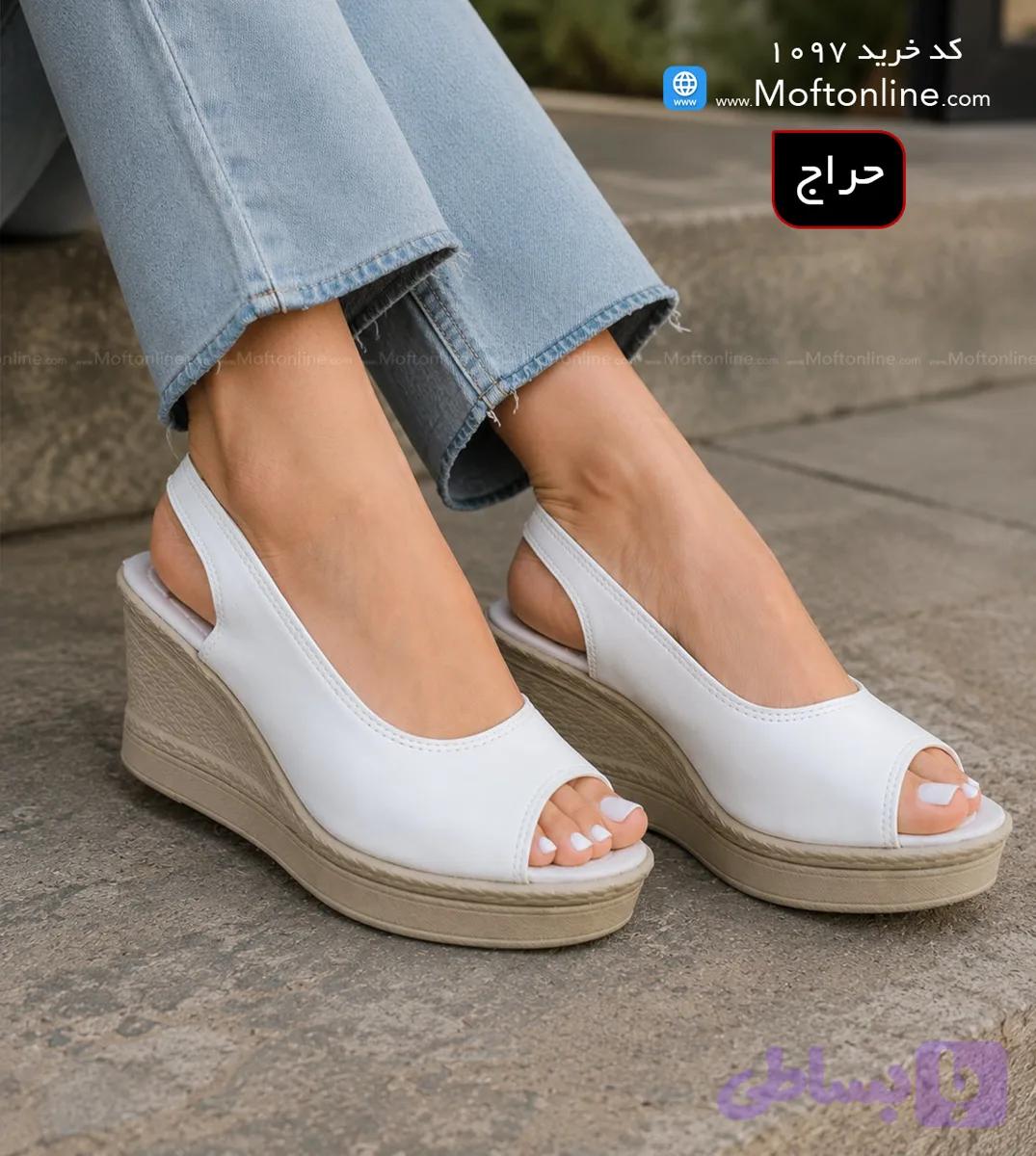 حراج صندل پاشنه دار سفید زنانه کد 1097 — تصویر 1