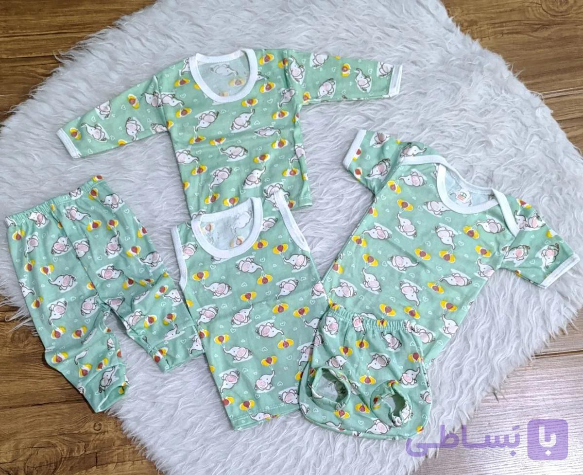 خرید ست پنج تیکه نوزادی با کیفیت عالی سایز ۱ تا ۳ طرح فیل