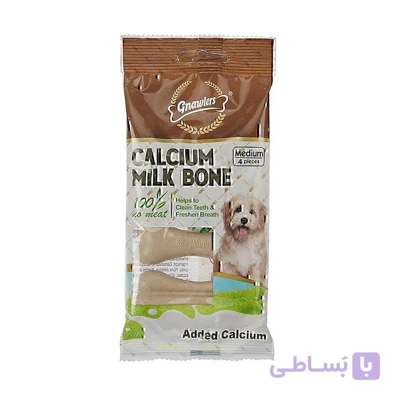 تشویقی استخوان کلسیمی سگ گناولرز حاوی پروتئین گندم و پنیر Gnawlers Calcium Milk Bone Dog Treat بسته 1 عددی
