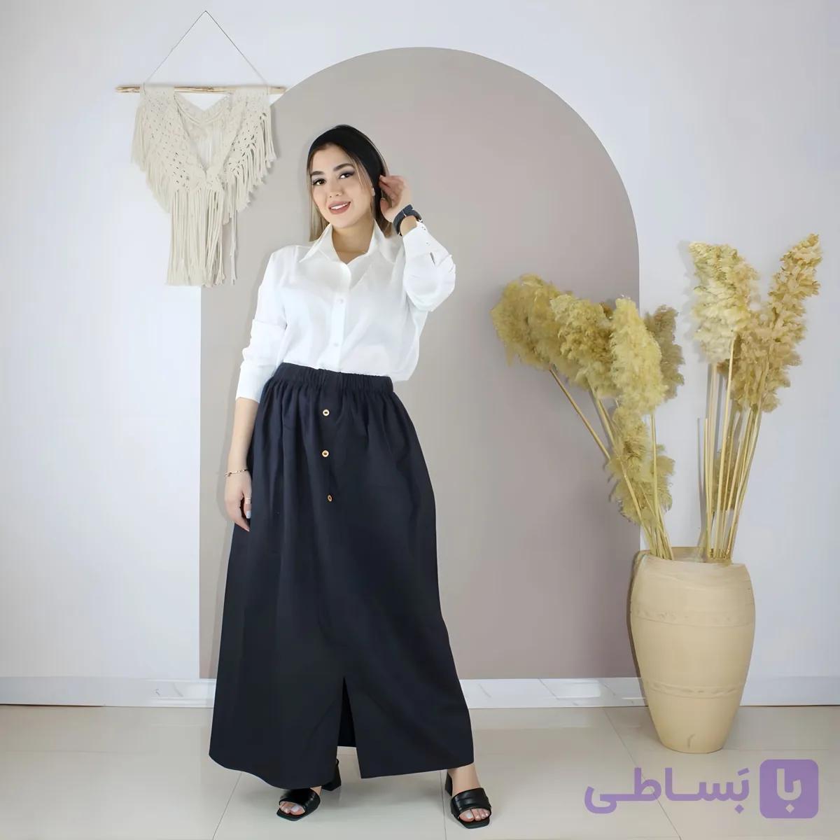 دامن زنانه کتان مدل سه دکمه کد ۱۰۷۲۳