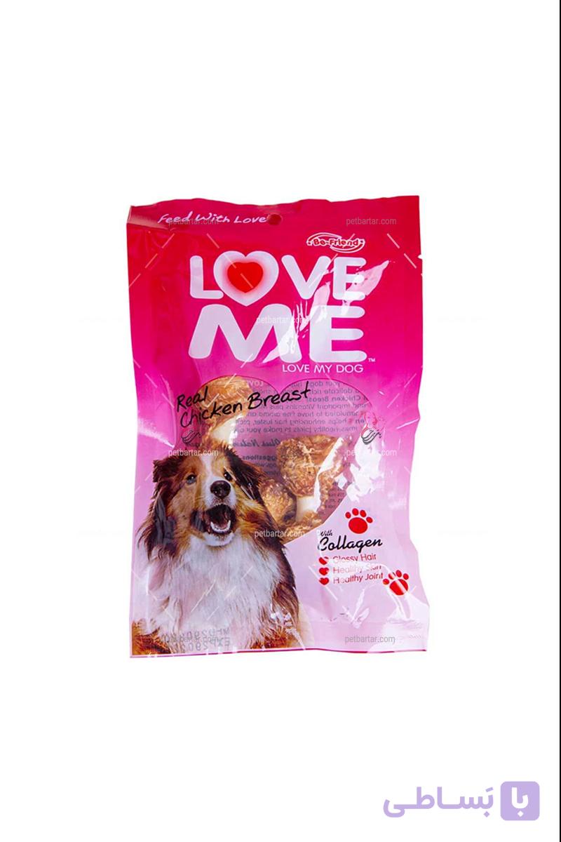 تشویقی سگ بالغ لاومی طرح دامبل دورپیچ مرغ ۶۰ گرمی | Love Me Dog Treatment with Dumbells Chicken Breast