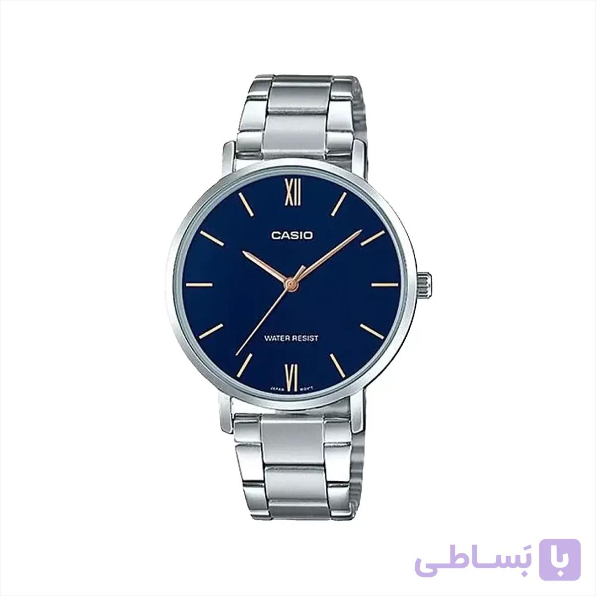 ساعت مچی زنانه کاسیو فلزی نقره ای صفحه سرمه ای LTP-VT01D-2B