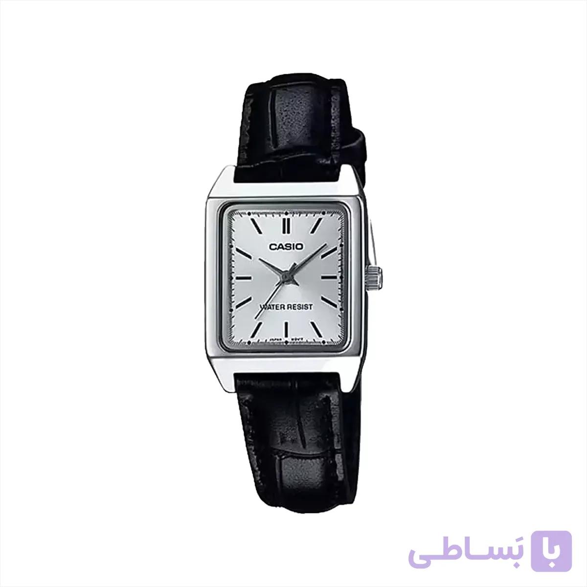 ساعت مچی زنانه کاسیو بند چرم مشکی قاب مربع LTP-V007L-7E1