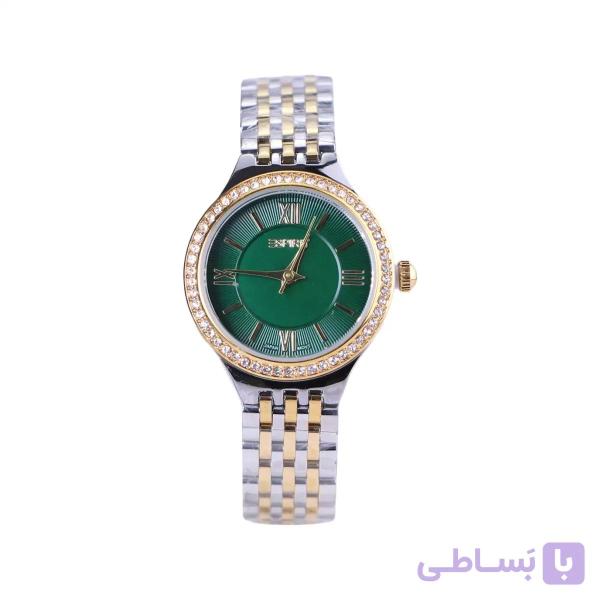 ساعت مچی اسپریت زنانه فلزی صفحه سبز قاب نگین دار L 4116/7 — تصویر 1